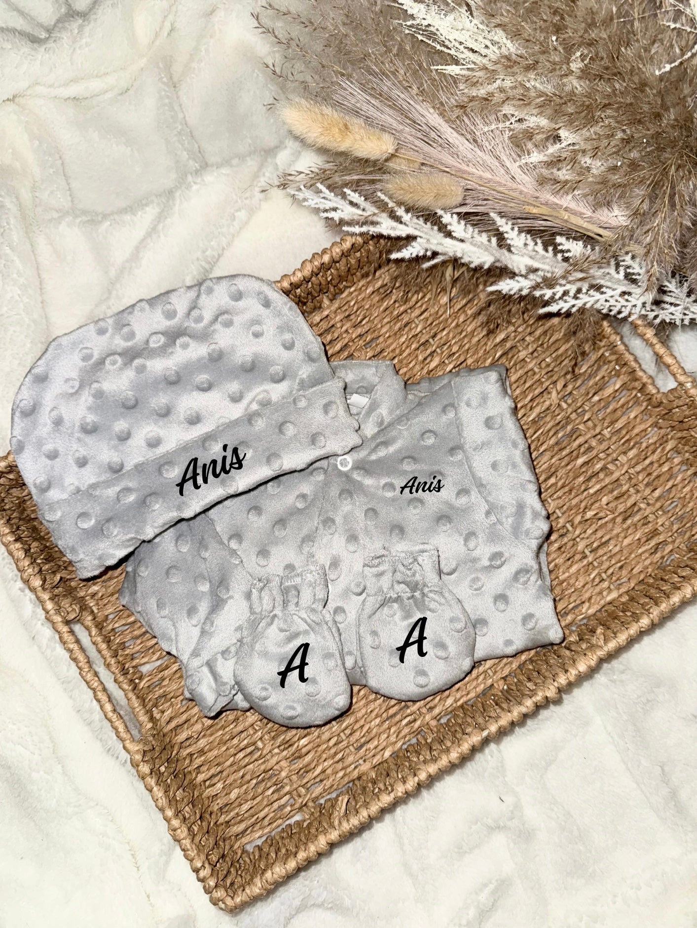 Ensemble naissance gris - Minky