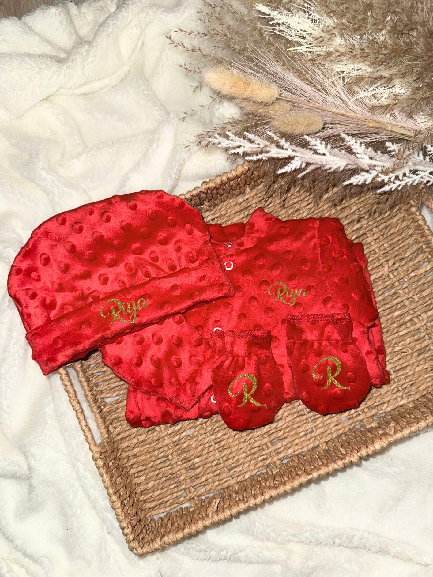 Ensemble naissance rouge - Minky