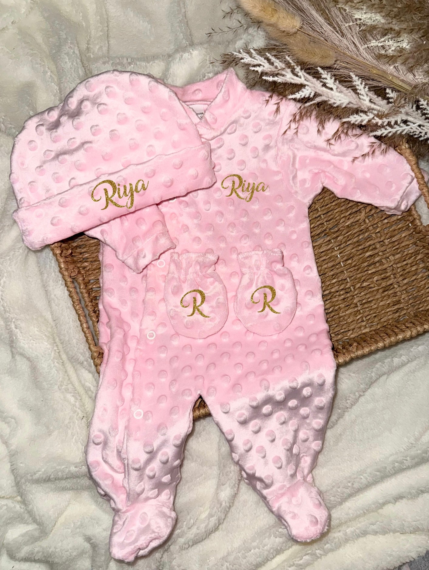 Ensemble naissance rose - Minky