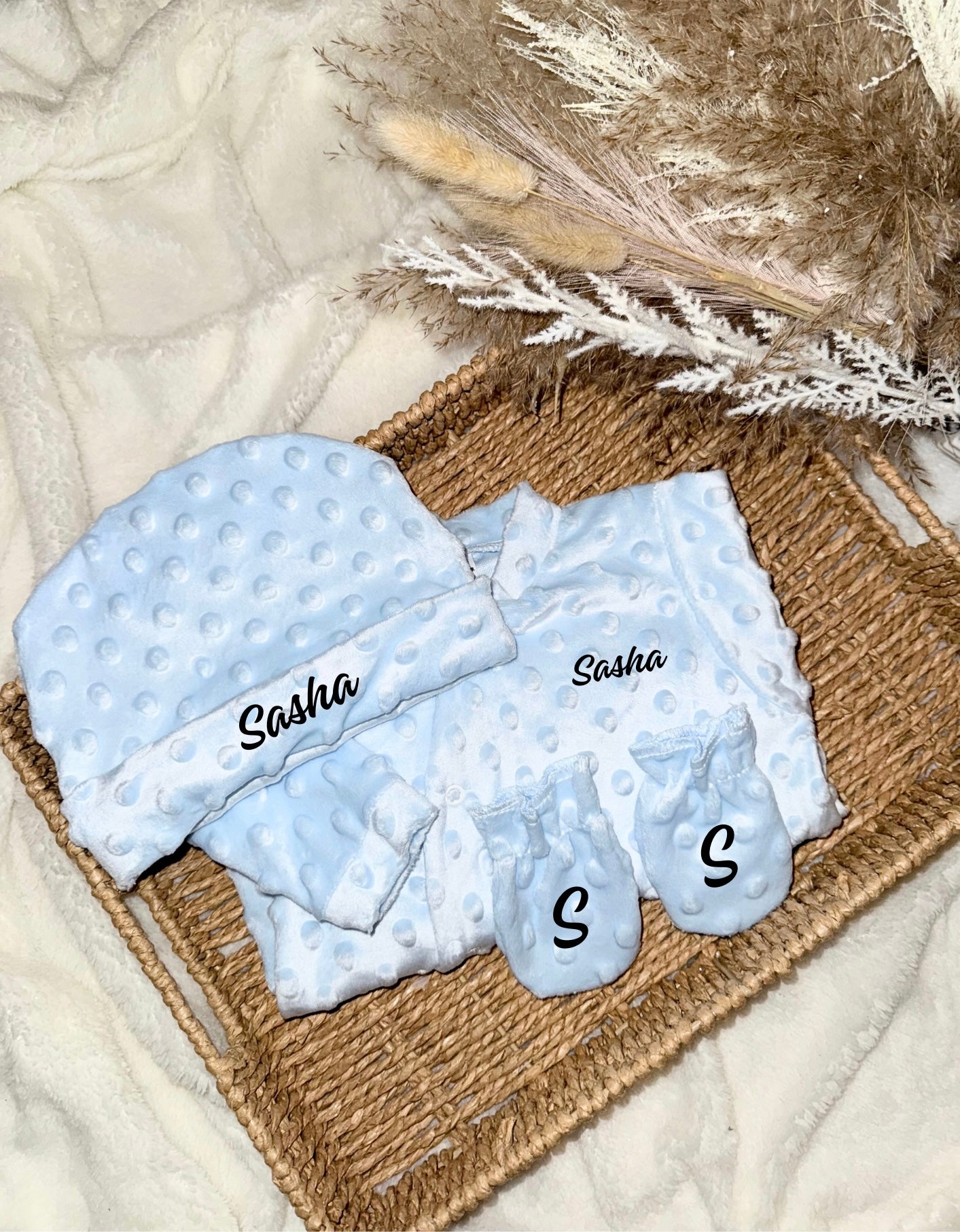 Ensemble naissance bleu ciel- Minky