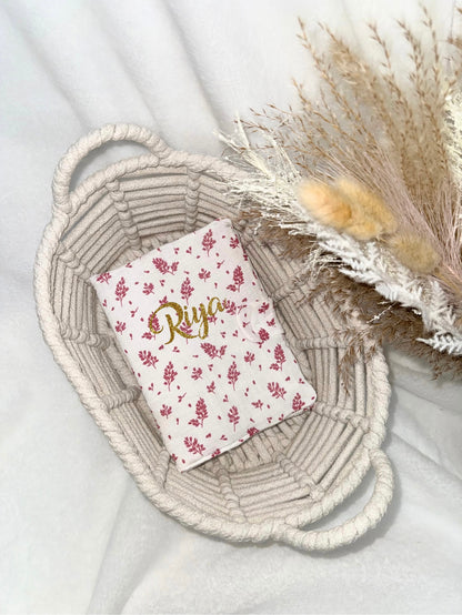 Protège carnet de santé - Feuilles roses