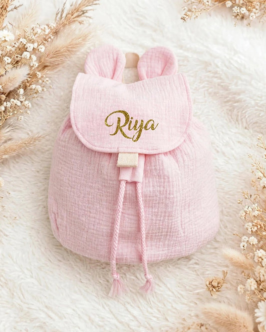 Sac à dos oreilles rose - Gaze de coton