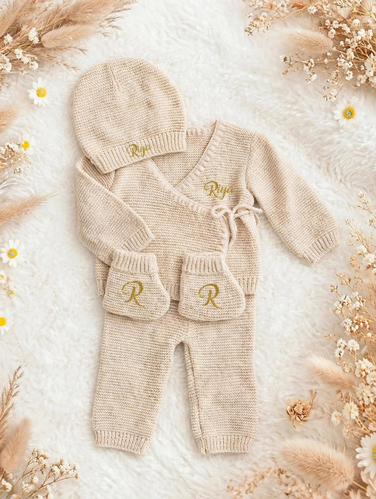 Ensemble naissance beige - Maille