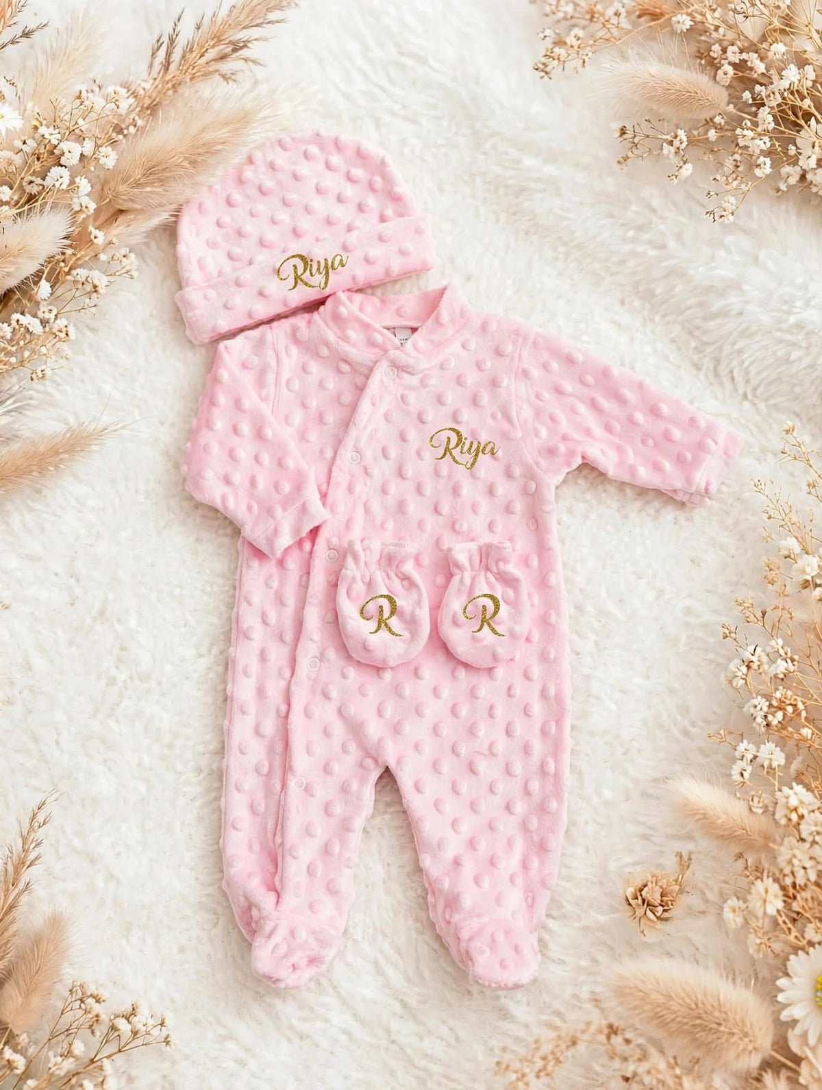 Ensemble naissance rose - Minky