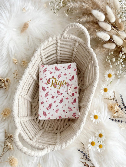 Protège carnet de santé - Feuilles roses