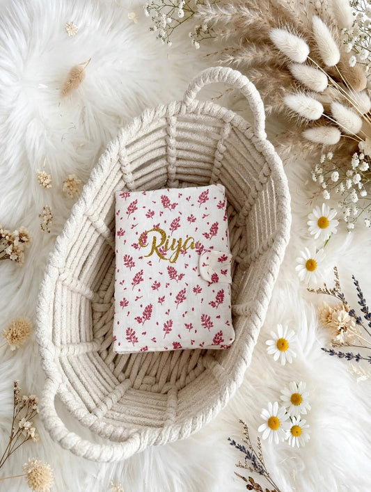 Protège carnet de santé - Feuilles roses