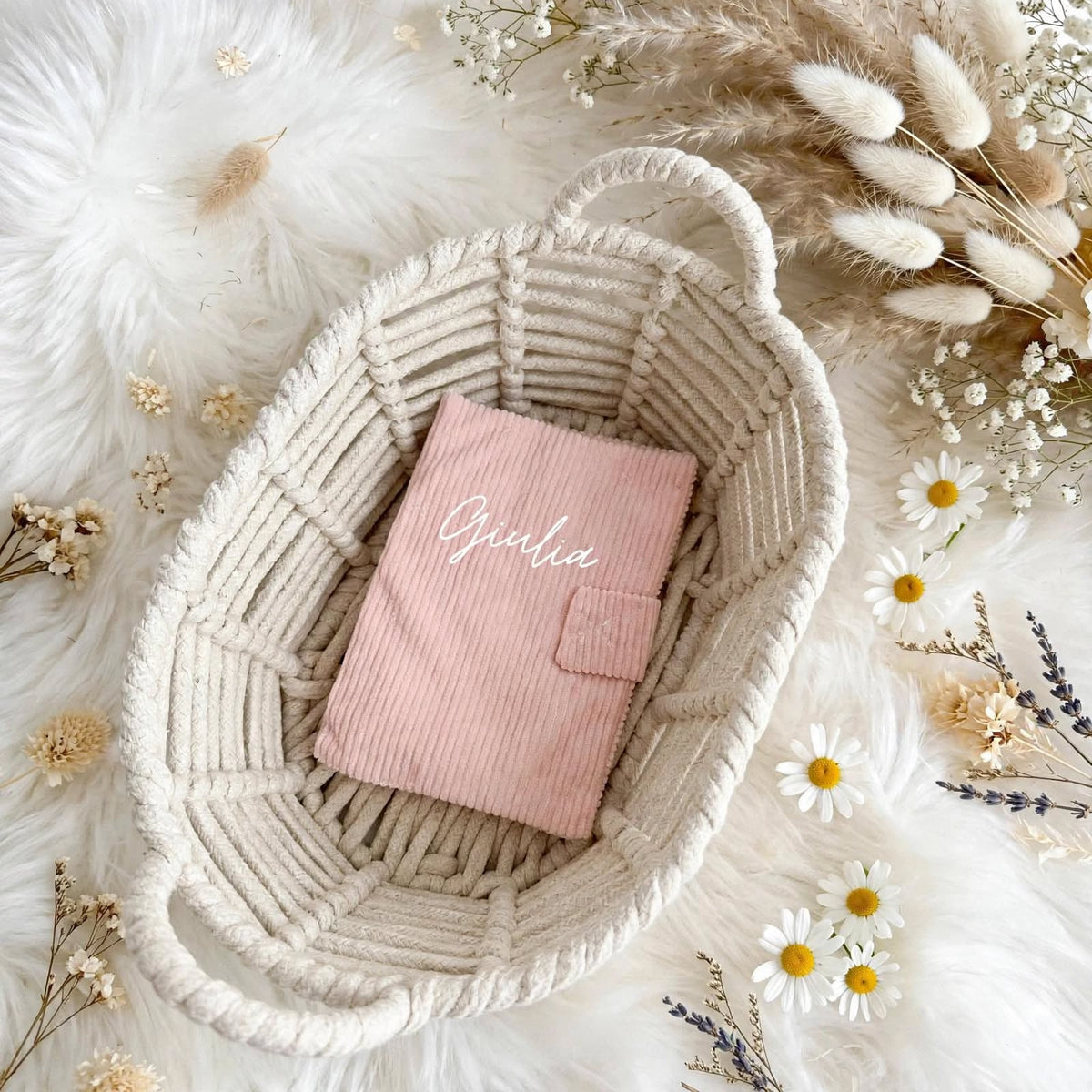 Protège carnet de santé - Velours Côtelé Rose