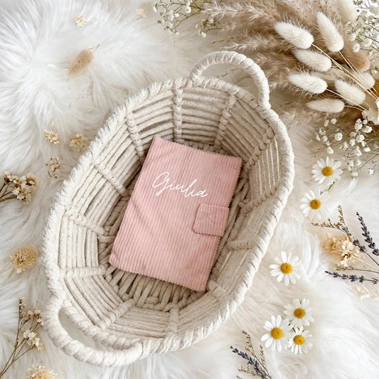 Protège carnet de santé - Velours Côtelé Rose