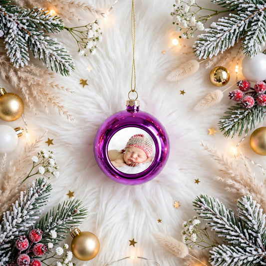 Boule de Noël violette avec photo