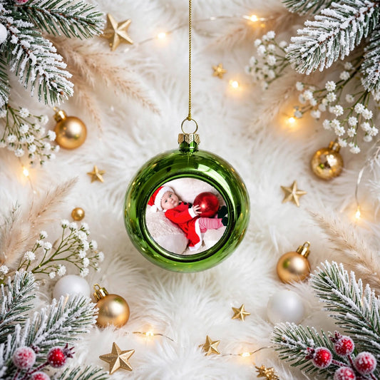 Boule de Noël verte avec photo
