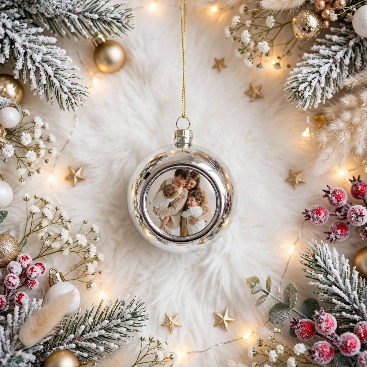 Boule de Noël grise avec photo