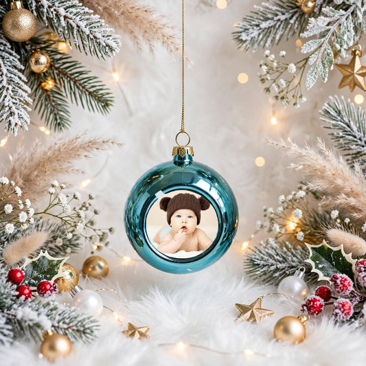 Boule de Noël bleue avec photo